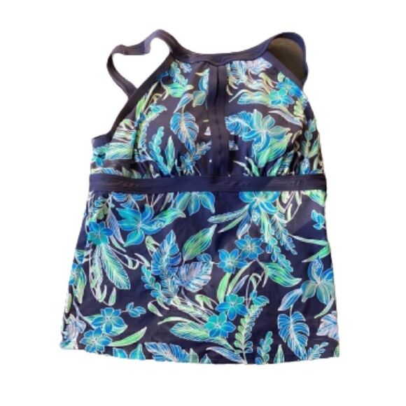 Land’s End Plus Standard high neck keyhole tankini top blue print soft D cup Var - Picture 12 of 14